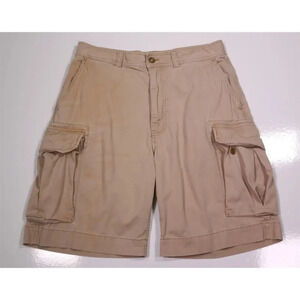 Polo Ralph Lauren Vintage Y2K Khaki Tan Cotton Cargo Shorts 10" Inseam Men's 33